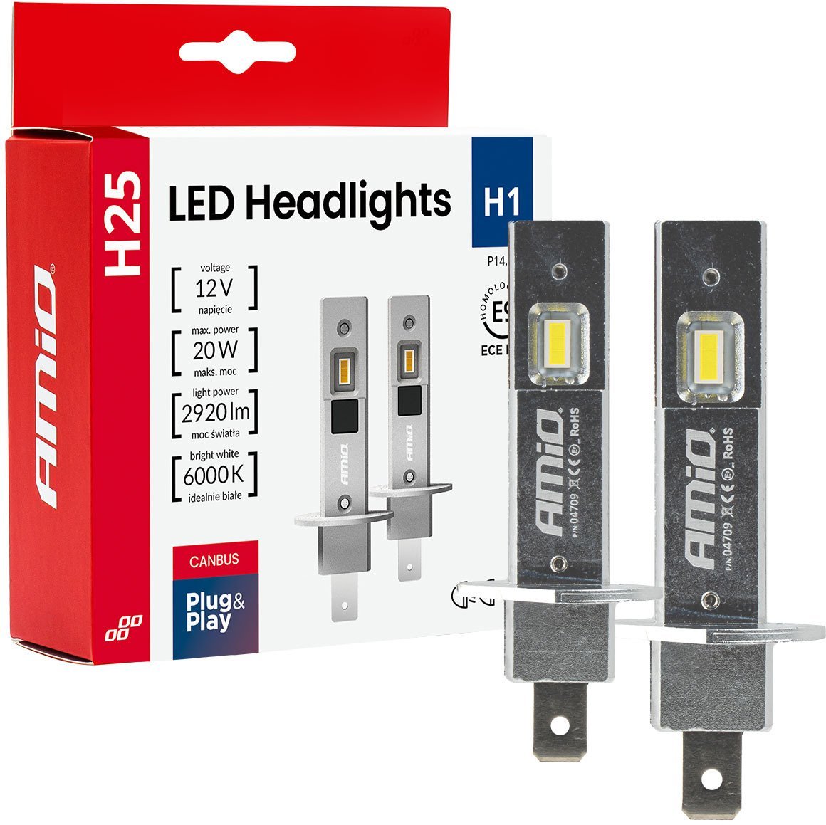 AMiO Żarówki samochodowe LED seria H25 CANBUS H1 12V 20W AMIO-04709