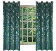 Zasłony - Zasłony Welurowe Na Przelotkach 140x250 c. Turkus Złota z Nadrukiem Gotowe - miniaturka - grafika 1