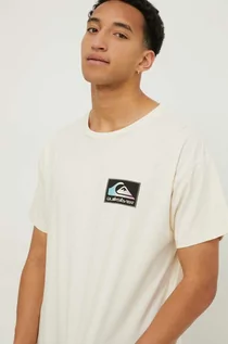 Koszulki męskie - Quiksilver t-shirt bawełniany męski kolor beżowy z nadrukiem - grafika 1