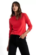 Swetry damskie - DeFacto Damski sweter Tricot, czerwony, 3XL - miniaturka - grafika 1