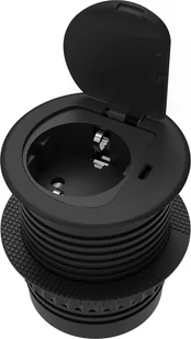 Orno Gniazdo meblowe ?6cm wpuszczane w blat z pokrywką, ładowarką USB i przewodem 1,9m, 1x2P+Z Schuko, 1xUSB typ C; 20W, czarne - Gniazdka elektryczne - miniaturka - grafika 1