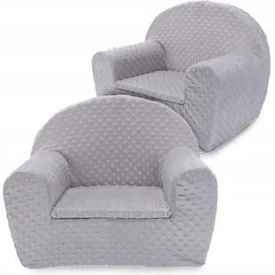Fotel Dla Dziecka Fotelik Pluszowy Pufa Jasny Szary W Kropki Minky Bobas - Fotele i pufy dla dzieci - miniaturka - grafika 1