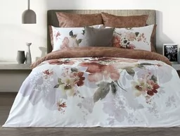 Luxury Pościel satynowa 150x210 Kwiaty malowane akwarelowe biała brązowa Lusso D28 poszewki 2x50/60 2x 50/70 prześcieradło 150x210 - Pościel - miniaturka - grafika 1