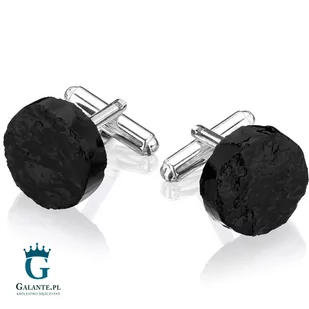 Srebrne spinki do mankietów Okrągła Bryłka Węgla SMW-001 - Spinki do mankietów i krawatów - miniaturka - grafika 2