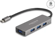 Huby USB - HUB USB Delock DeLOCK 63173 huby i koncentratory USB 3.2 Gen 1 3.1 Gen 1 Type-C 5000 Mbit/s Czarny - miniaturka - grafika 1