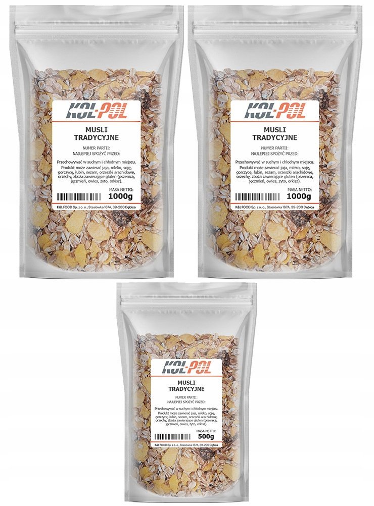 MUSLI TRADYCYJNE 2,5kg Naturalne śniadanie zdrowe płatki owoce Kol-Pol