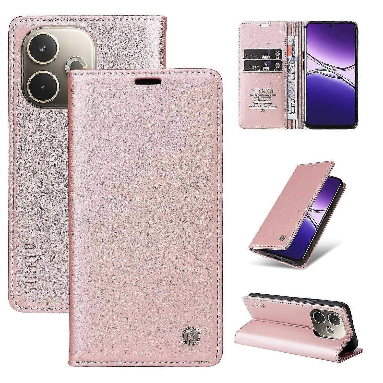 Dla Oppo A5 Pro 5G Portfel YIKATU YK-001 Pokrowiec na telefon ze skóry PU z podstawką - zielony Wielobarwny Rose Gold