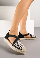 Espadryle damskie - Czarne Haftowane Espadryle z Elastycznymi Paskami na Podeszwie z Plecionki Fodamira - miniaturka - grafika 1