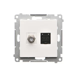 Gniazdo antenowe typu „F” i RJ45 Kontakt-Simon 55 TASFRJ45.01/111 kat.6 moduł biały mat - Gniazdka elektryczne - miniaturka - grafika 1