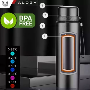 Termos butelka bidon termiczny 1l do kawy herbaty yerba mate z zaparzaczem sitko duży Alogy stal czarny - Części i akcesoria do laptopów - miniaturka - grafika 3