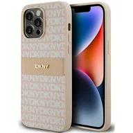 Etui i futerały do telefonów - Oryginalne Etui IPHONE 14 PRO MAX DKNY Hardcase Leather Mono Stripe & Metal Logo (DKHCP14XPRTHSLP) różowe - miniaturka - grafika 1
