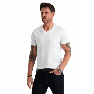 Męski t-shirt 100% bawełna dekolt serek BASIC biały OM-TSBS-0237 V4 r. XL - Koszulki męskie - miniaturka - grafika 1