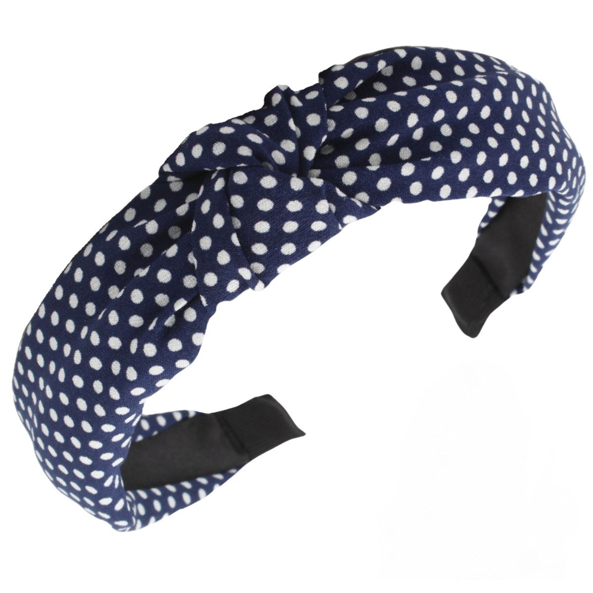 Opaska do Włosów Granatowa Szeroka w Białe Kropki z Supłem Lekka i Wygodna
