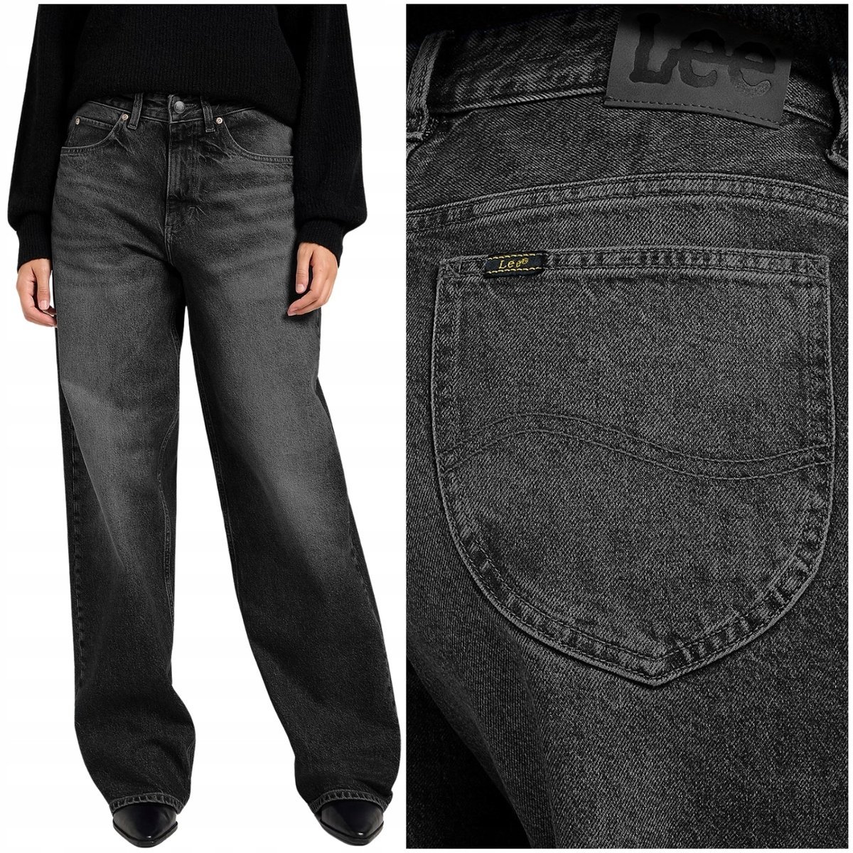 Lee RIDER LOOSE CharredBlack wysokie luźne damskie spodnie jeansowe W32 L33