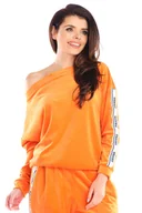 Bluzki damskie - Welurowa Damska Bluza z Taśmą - Pomarańczowa - miniaturka - grafika 1