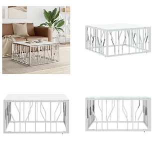 vidaXL Stolik kawowy srebrny 80x80x40 cm stal nierdzewna i szkło - Stolik kawowy - Stoliki kawowe - Stolik boczny - Stolik sofowy - Ławy i stoliki kawowe - miniaturka - grafika 1
