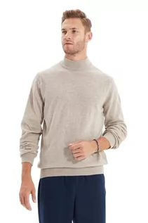 Bluzy męskie - Trendyol Męska bluza z wysokim dekoltem, gładka, wąska bluza, beżowa, XXL, BEŻOWY, XXL - grafika 1