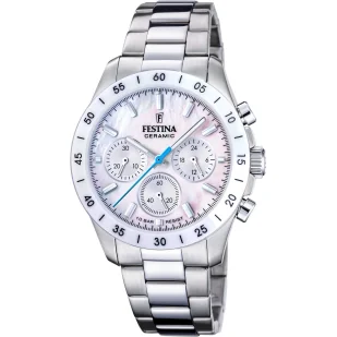 Zegarek Festina Ceramic 20693/1 zegarek damski na bransolecie z perłową tarczą - Zegarki damskie - miniaturka - grafika 1