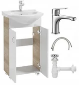 Szafki łazienkowe - Szafka łazienkowa z umywalką stojąca dąb 50x86 Tim z baterią chrom wydłużoną - miniaturka - grafika 1