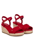 Sandały damskie - Tommy Hilfiger Sandały Mid Woven Wedge Espad Fringe FW0FW09470 Czerwony - miniaturka - grafika 1