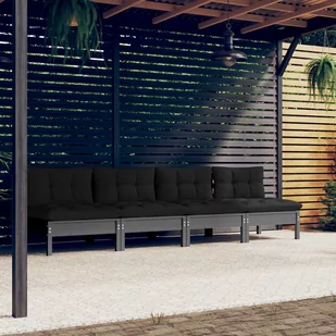 shumee 4 osobowa sofa z antracytowymi poduszkami lite drewno sosnowe - Sofy ogrodowe - miniaturka - grafika 1