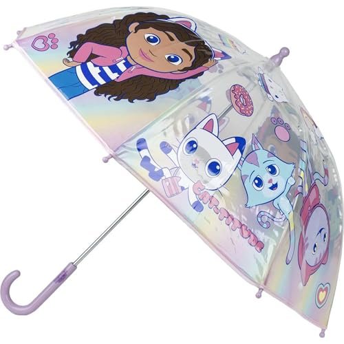 Parasol bąbelkowy Gabby's Dollhouse - Ręczne otwieranie - Różowy - Nadruk Gabby i przyjaciół - Wykonany w 100% z POE ze strukturą z włókna szklanego - Oryginalny produkt zaprojektowany w Hiszpanii,