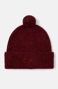 Calvin Klein czapka wełniana kolor bordowy wełniana K60K612586 - Czapki damskie - miniaturka - grafika 1