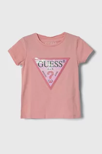 Koszulki dla dziewczynek - Guess t-shirt dziecięcy kolor różowy - grafika 1