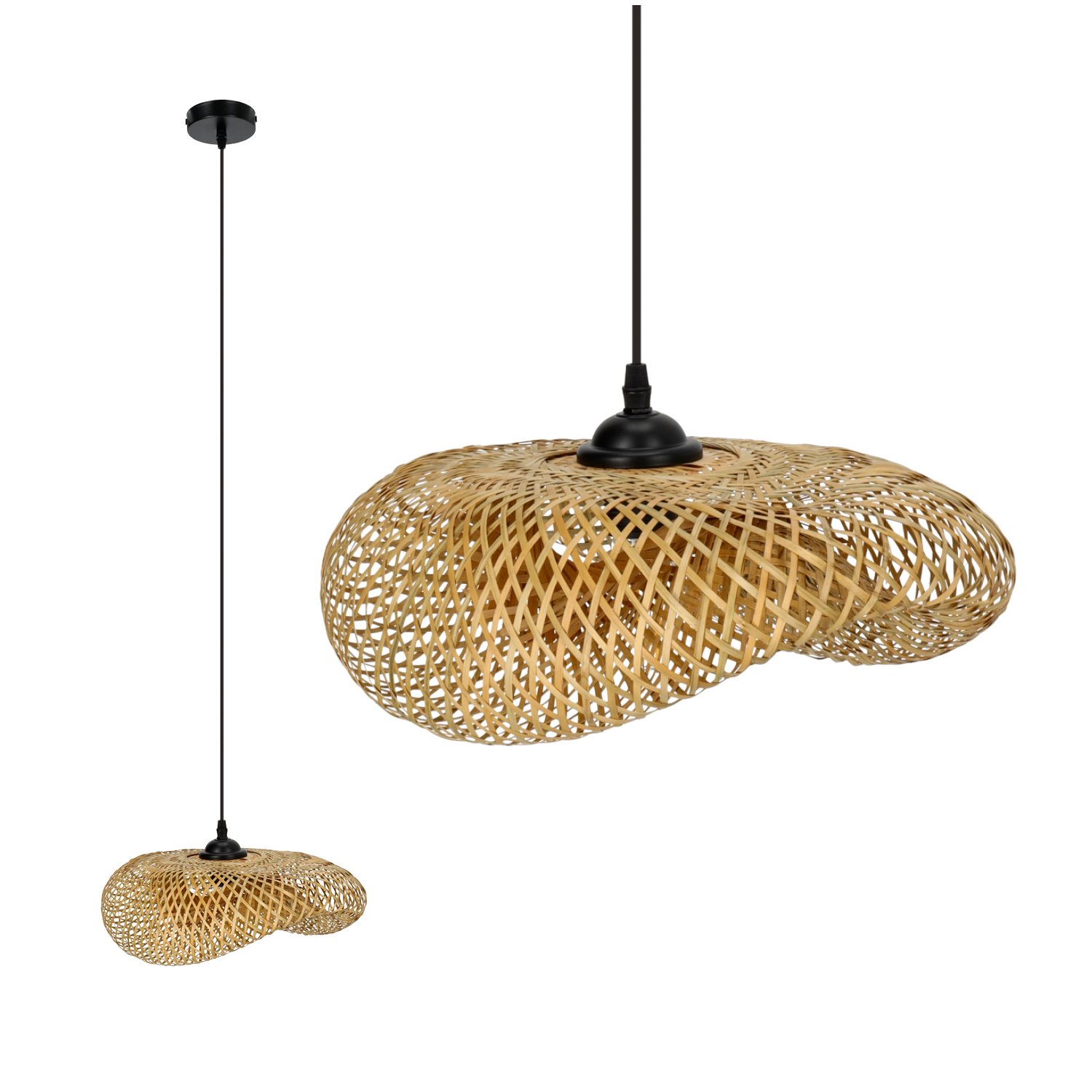 Lampa wisząca BRUGIA S mała wisząca lampa sufitowa w stylu boho E27 bambusowa lampa wisząca do salonu rattanowa lampa wisząca do jadalni kolor: naturalny (Ø40cm)