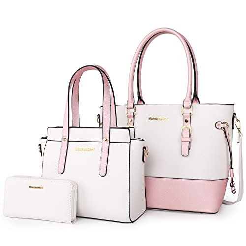 Montana West 3PCS Purses for Women Tote Bag and Wallet Set Shoulder Satchel Crossbody Bags Leather Handbag for Gift Travel Casual Work MWC3-C032WBPK