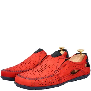 Letnie mokasyny skórzane - KENT 91 CZERWONE - Mokasyny męskie - miniaturka - grafika 9