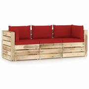 Meble ogrodowe - Ogrodowa sofa 3-os z poduszkami, impregnowane na zielono drewno kod: V-3074561 - miniaturka - grafika 1