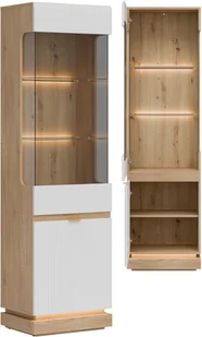 Witryna wąska Przeszklona szafka do salonu Dąb Cremona Biały MILTON ML05 - Witryny - miniaturka - grafika 1