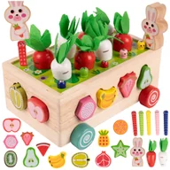 Sortery dla dzieci - Układanka Montessori Drewniany Sorter Klocków Złap Robaczka Marchewki - miniaturka - grafika 1