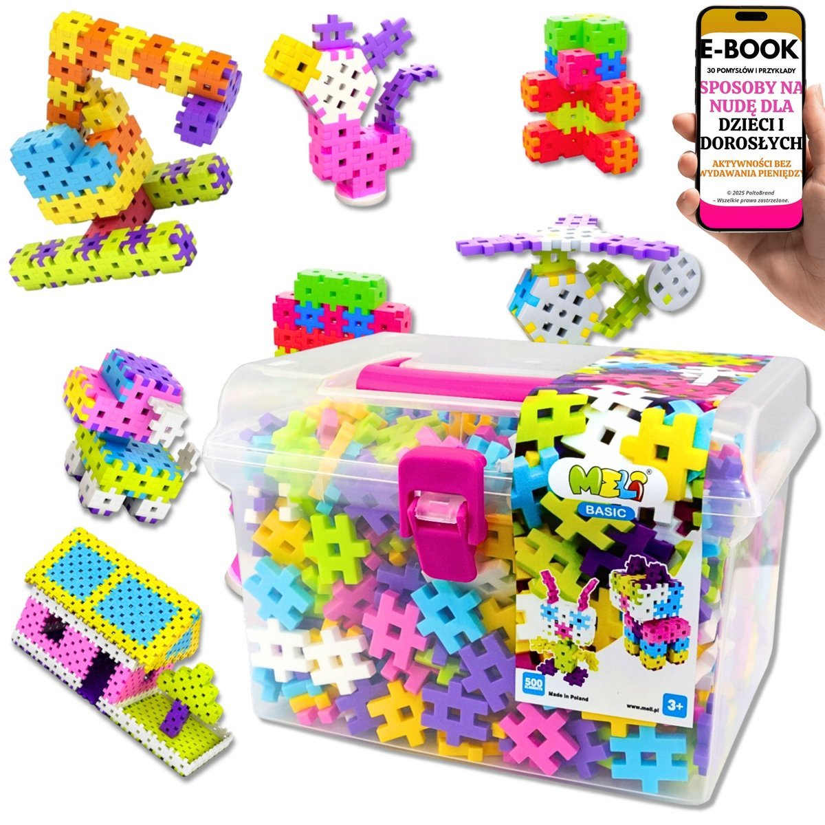 DUŻY ZESTAW KLOCKÓW WAFLI EDUKACYJNE KLOCKI WAFLE 500 EL KREATYWNY PREZENT DLA DZIECKA ŚWIĄTECZNY + EBOOK-3