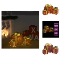 Oświetlenie świąteczne - vidaXL Zestaw dekoracji pudełek na prezenty 3 szt. Czerwone oświetlenie zewnętrzne i wewnętrzne - lampki choinkowe - miniaturka - grafika 1