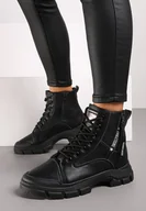 Botki damskie - Czarne Botki Traperki na Grubej Podeszwie z Ozdobnym Suwakiem Floraline - miniaturka - grafika 1