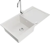 Zlewozmywaki z baterią - Mexen Leo zlewozmywak granitowy 1-komorowy z ociekaczem i baterią kuchenną Telma, biały - 6501-20-670200-00 - miniaturka - grafika 1