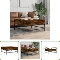 Ławy i stoliki kawowe - The Living Store stolik kawowy dąb wędzony 95x95x45 cm materiał drewnopochodny i metal - miniaturka - grafika 1