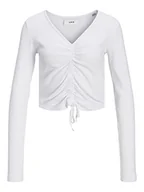 Koszulki i topy damskie - JACK&JONES JXFENJA STR LS Rib Crop JSR Top, Bright White, XS, Bright White, XS - miniaturka - grafika 1