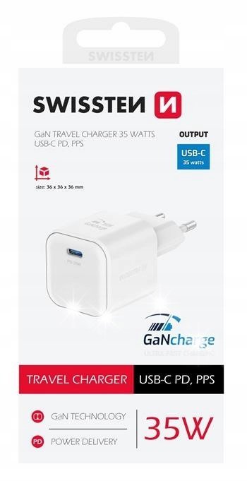 SZYBKA ŁADOWARKA SIECIOWA GaN USB-C 35W PD kompaktowa podróżna SWISSTEN