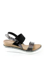 Sandały damskie - Sixth Sens Sandały w kolorze srebrno-czarnym na koturnie - miniaturka - grafika 1