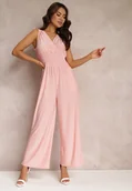 Kombinezony - Różowy Kombinezon z Szerokimi Nogawkami i Gumkami w Talii Adriannae - miniaturka - grafika 1