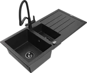 Zlewozmywaki z baterią - Mexen Andres zlewozmywak granitowy 1,5-komorowy z ociekaczem i baterią kuchenną Duo, czarny/srebrny - 6515-73-671701-70-B - miniaturka - grafika 1