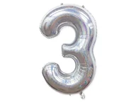 Balony i akcesoria - Balon foliowy "cyfra 3", holograficzna srebrna, 100 cm [balon na hel] - miniaturka - grafika 1