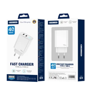 JELLICO ładowarka sieciowa EU19 GaN PD 40W 2xUSB-C + kabel USB-C - USB-C Biały - Ładowarki do telefonów - miniaturka - grafika 1