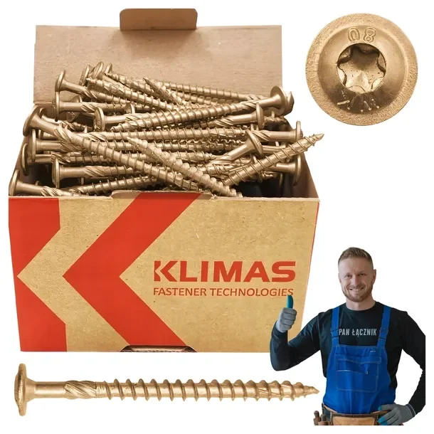Wkręty Ciesielskie Do Drewna 6x90 Talerzowe Torx 100szt Wkcp-06090 Klimas