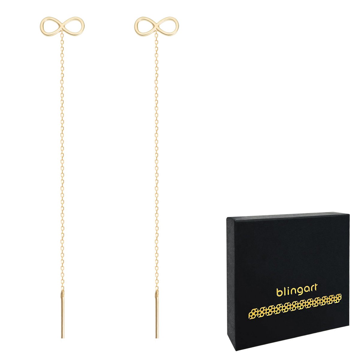 Kolczyki srebrne pozłacane PRZECIĄGANE znak NIESKOŃCZONOŚCI 925