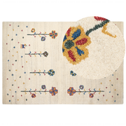 Dywany - Dywan wełniany ze wzorem w kwiaty 160x230 cm beżowy HUSUNLU - miniaturka - grafika 1