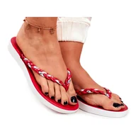 Klapki i japonki damskie - PS1 Klapki Damskie Japonki Pleciony Pasek Czerwone Peggie - miniaturka - grafika 1